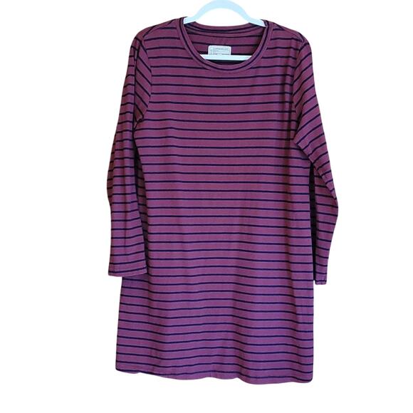 Current/Elliott Burgundy Stripe Long Sleeve T‑Shirt Dress L 100% Cotton USA - Picture 1 of 7
